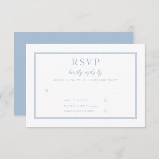 Cartons Réponse Mariage de script bleu en poudre classique (Devant / Derrière)