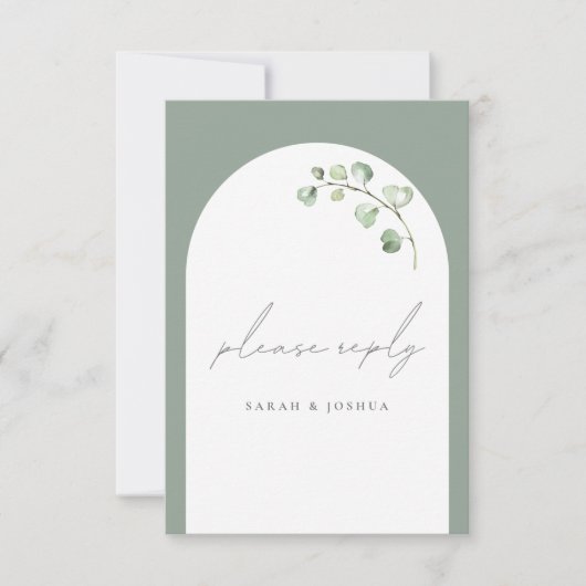 Cartons Réponse Mariage de script botanique moderne Sage Green Arc (Devant)