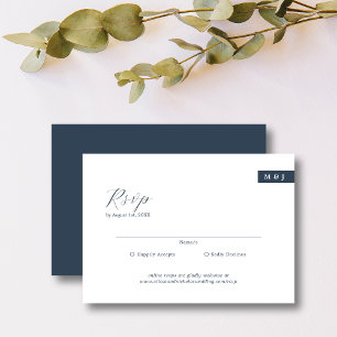 Cartons Réponse Mariage de script classique de monogramme bleu mar