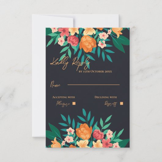 Cartons Réponse Mariage de script d'aquarelle jaune et orange (Devant)