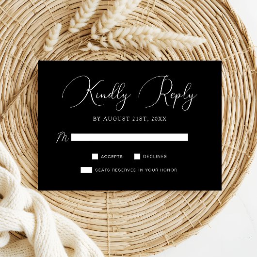 Cartons Réponse Mariage de script de calligraphie noir