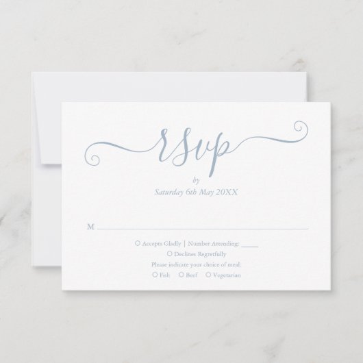 Cartons Réponse Mariage de script élégant bleu foncé (Devant)