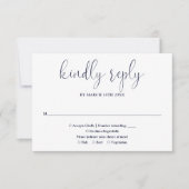 Cartons Réponse Mariage de script élégant et moderne bleu marine (Devant)