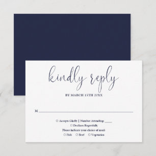 Cartons Réponse Mariage de script élégant et moderne bleu marine