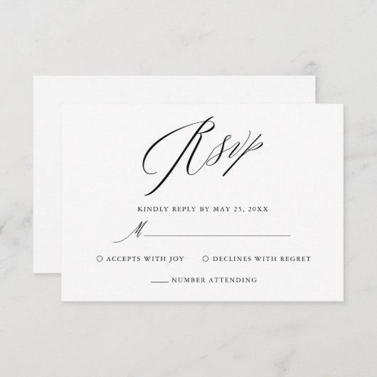 Cartons Réponse Mariage de script élégant noir simple (Devant / Derrière)