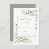 Cartons Réponse Mariage de script géométrique vert or (Devant / Derrière)