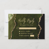 Cartons Réponse Mariage de script Gold Agate vert d'olive (Devant)