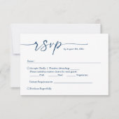 Cartons Réponse Mariage de script manuscrit de la Marine Blue Call (Devant)