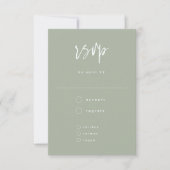 Cartons Réponse Mariage de script manuscrit minimal vert Sage (Devant)
