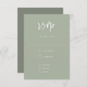 Cartons Réponse Mariage de script manuscrit minimal vert Sage (Devant / Derrière)