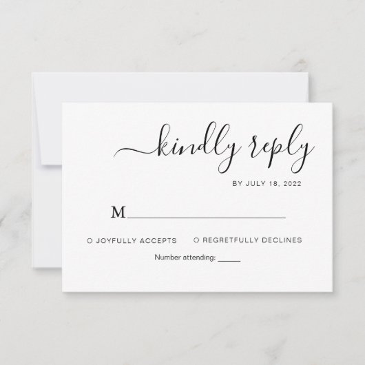 Cartons Réponse Mariage de script minimaliste élégant (Devant)