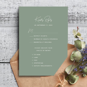 Cartons Réponse Mariage de script moderne Sage Green