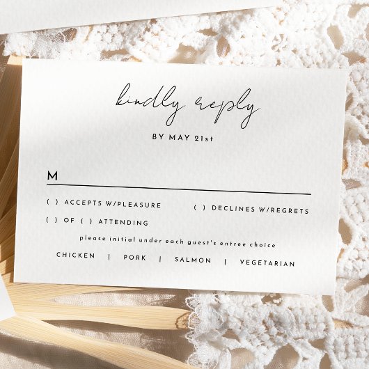 Cartons Réponse Mariage de script moderne simple blanc