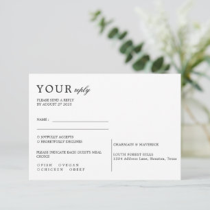 Cartons Réponse Mariage de script noir et blanc minimal