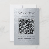 Cartons Réponse Mariage de script noir Faux Silver Foil QR Code (Devant)