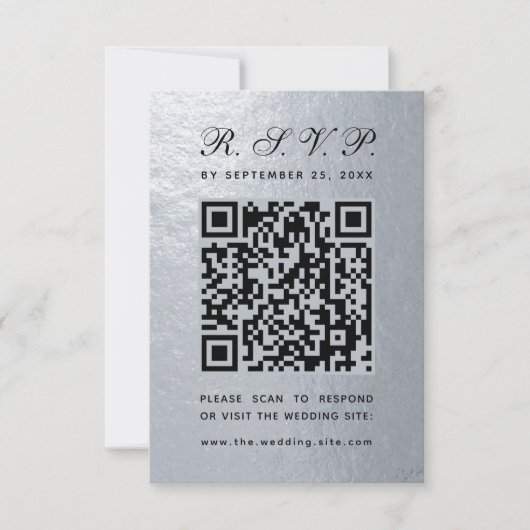 Cartons Réponse Mariage de script noir Faux Silver Foil QR Code (Devant)