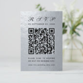 Cartons Réponse Mariage de script noir Faux Silver Foil QR Code (Debout devant)