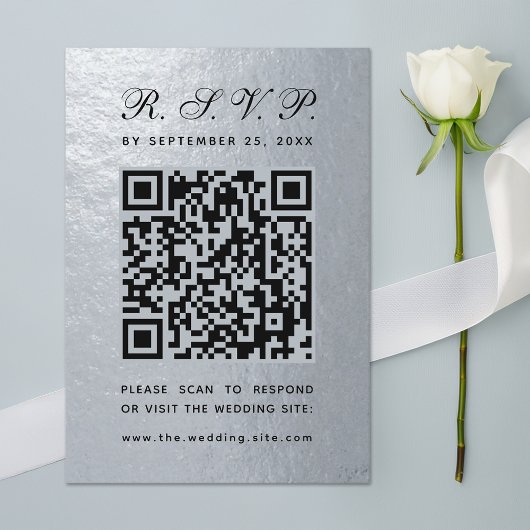 Cartons Réponse Mariage de script noir Faux Silver Foil QR Code