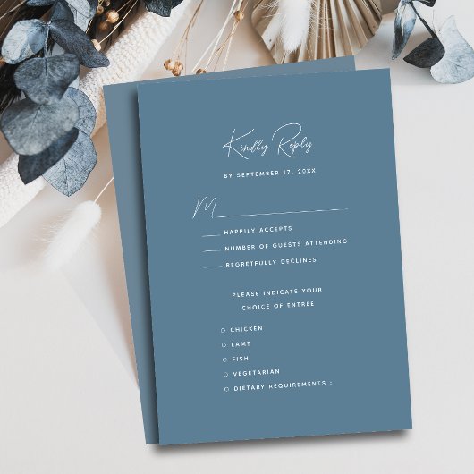 Cartons Réponse Mariage de script Whimsical moderne bleu Dusty