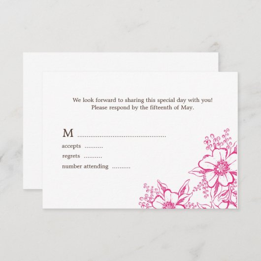 Cartons Réponse Mariage de style Pink Letterpress (Devant / Derrière)