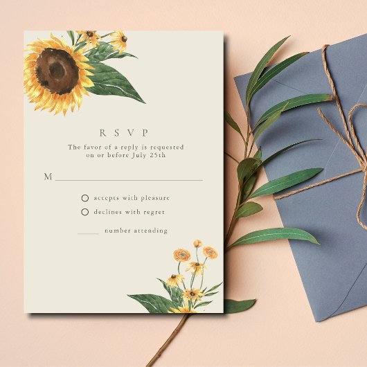 Cartons Réponse Mariage de Sunflower Boho