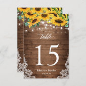 Cartons Réponse Mariage de table Rustic Wood Sunflower Lumières (Devant / Derrière)
