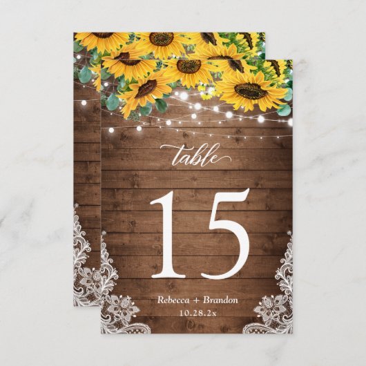 Cartons Réponse Mariage de table Rustic Wood Sunflower Lumières (Devant / Derrière)