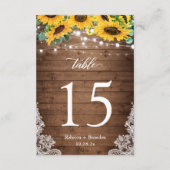 Cartons Réponse Mariage de table Rustic Wood Sunflower Lumières (Dos)