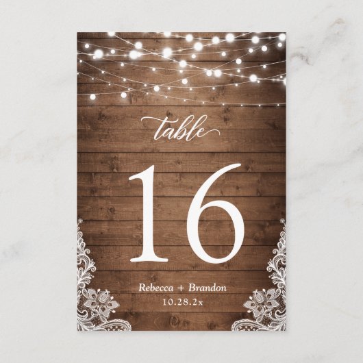 Cartons Réponse Mariage de table Rustic Wood Twinkle Lights (Dos)