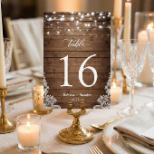 Cartons Réponse Mariage de table Rustic Wood Twinkle Lights