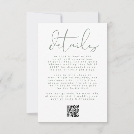 Cartons Réponse Mariage de texte neutre moderne Sage vert CODE QR (Devant)