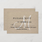 Cartons Réponse Mariage de toile en lin rustique Monogramme initia (Devant / Derrière)