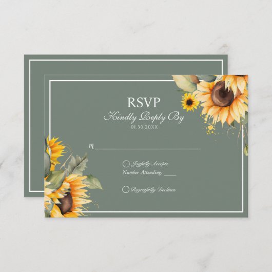 Cartons Réponse Mariage de tournesol classique Elegant Sage (Devant / Derrière)