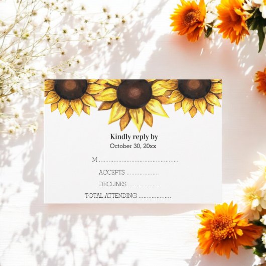 Cartons Réponse Mariage de tournesol jaune blanc Floral