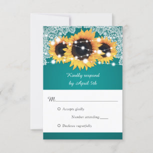 Cartons Réponse Mariage de tournesol Turquoise rustique