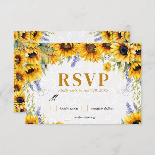 Cartons Réponse Mariage de tournesols et de lupins (Devant / Derrière)