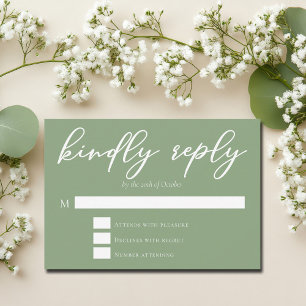 Cartons Réponse Mariage de typographie blanche Sage Green Répondre