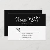 Cartons Réponse Mariage de typographie noir et blanc moderne (Devant / Derrière)