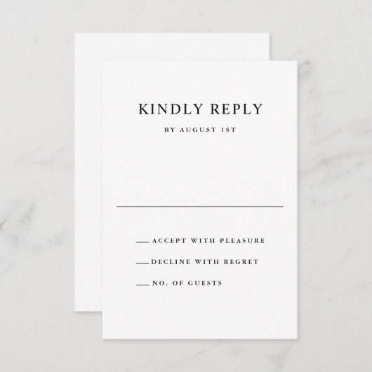 Cartons Réponse Mariage de typographie simple noir et blanc (Devant / Derrière)