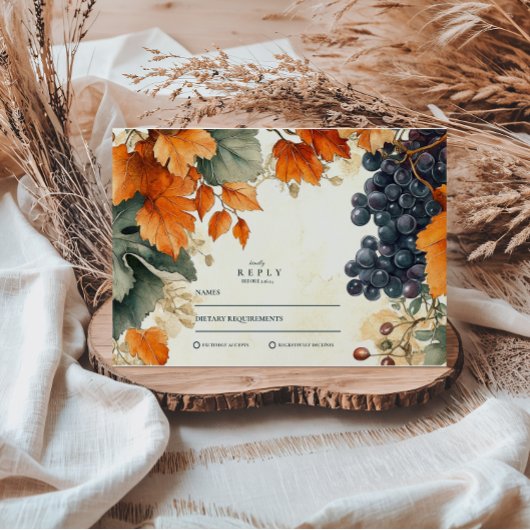 Cartons Réponse Mariage de Vendanges Automnal en Domaine Rustique