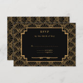Cartons Réponse Mariage de ventilateur Art déco noir et or (Devant / Derrière)