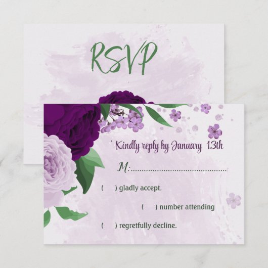 Cartons Réponse Mariage de verdure aux fleurs violettes (Devant / Derrière)