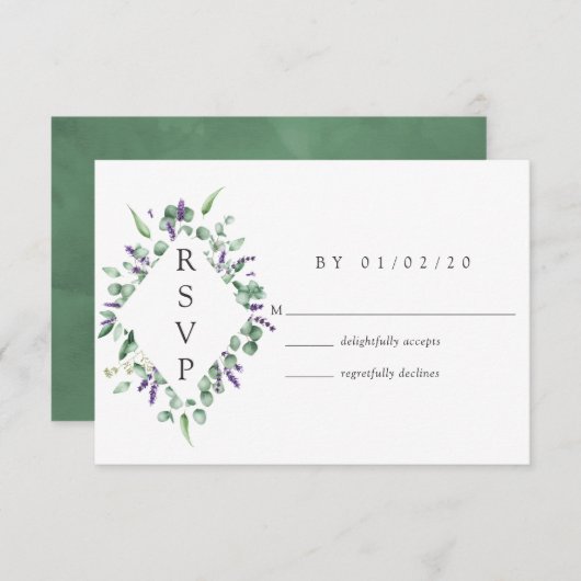 Cartons Réponse Mariage de verdure Eucalyptus Lavender (Devant / Derrière)