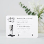 Cartons Réponse Mariage de verre de champagne Black & White Pearl (Debout devant)