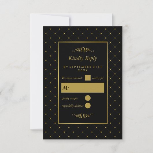 Cartons Réponse Mariage d'effet Black & Gold moderne (Devant)