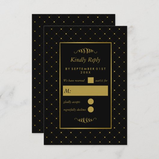 Cartons Réponse Mariage d'effet Black & Gold moderne (Devant / Derrière)