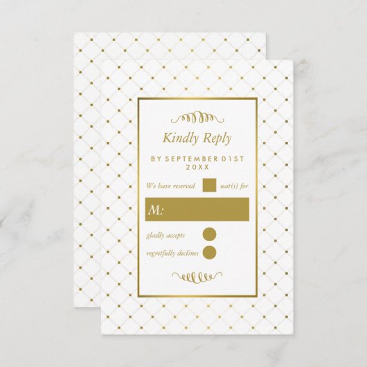 Cartons Réponse Mariage d'effet blanc et or moderne (Devant / Derrière)