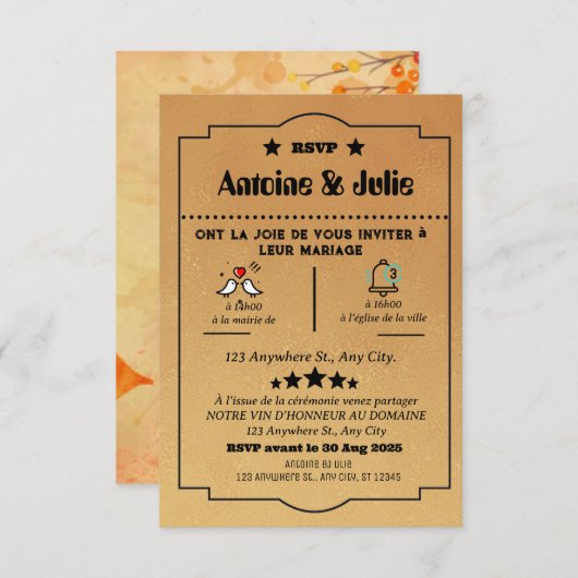 Cartons Réponse mariage d'élégance brun minimal (Devant / Derrière)