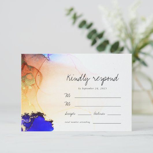 Cartons Réponse Mariage d'encre d'alcool orange bleu moderne (Debout devant)