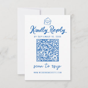 Cartons Réponse Mariage d'enveloppe bleue de code QR minimaliste